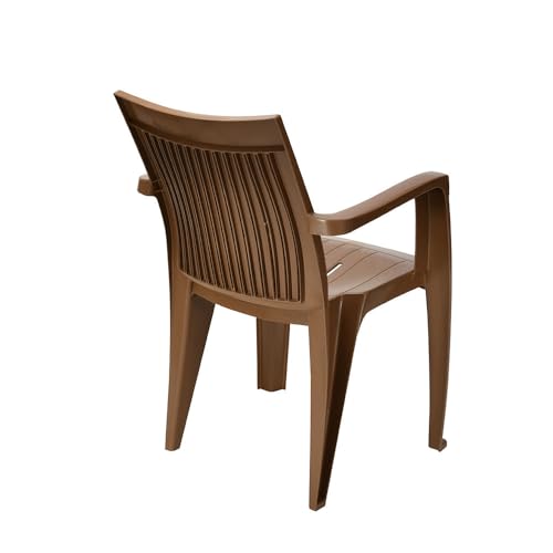 Image of Nilkamal CHR2209 Plastic Mid Back Chair |Set of 4|Stackable Chair|for Home, Dining Room, Bedroom, Kitchen, Living Room, Office, Outdoor, Garden |Rattan Dark Beige
