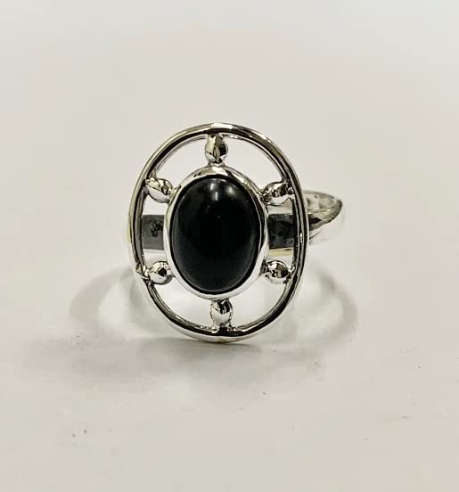 VIE Studded Oval Cabochon Ring (Oval Black Agate), Pink