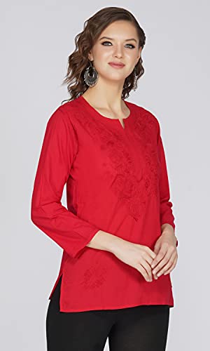 Image of Vahson Designer Hand Lucknowi Chikankari Embroidery Cotton Short Kurti for Women /Girls