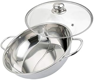 Yardwe Stainless Steel Shabu Hot Pot with Divider Yin Yang Hot Pot with Cover for Induction Cooktop Gas Stove 32cm S