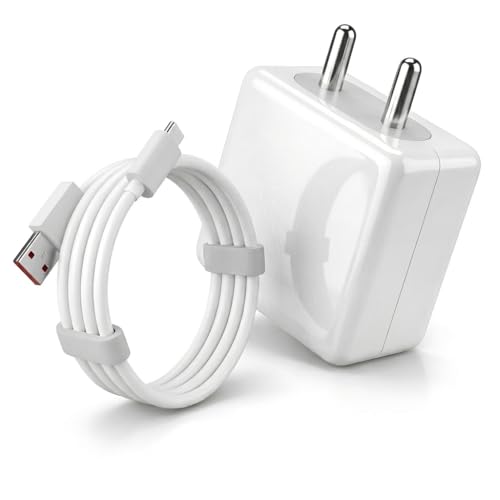 Image of MAK 65W SuperVOOC Fast Charging Adapter with USB to Type-C Cable(White), Compatible with OnePlus 11R, Nord 3, Realme GT Series and Other USB-C Devices.