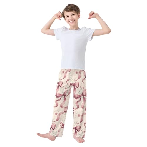 Pink Bows Grass Pajama Pants Long Sleep Pant Soft PJ Bottoms Sleepwear2