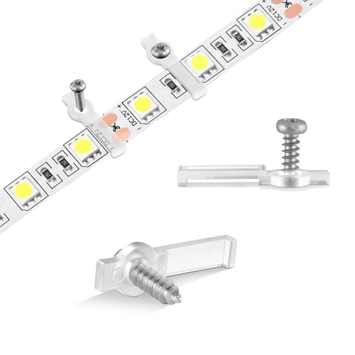 GRIVER 100 Pack Strip Light Mounting Brackets,Fixing Clips,One-Side Fixing,100 Screws Included (for 10mm Wide Non-Waterproof Strip Lights)