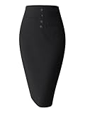 SEVEGO Women's Pencil Skirt Stretch High Waist Below Knee Bodycon for Office Casual with Patch Pockets Black, XL