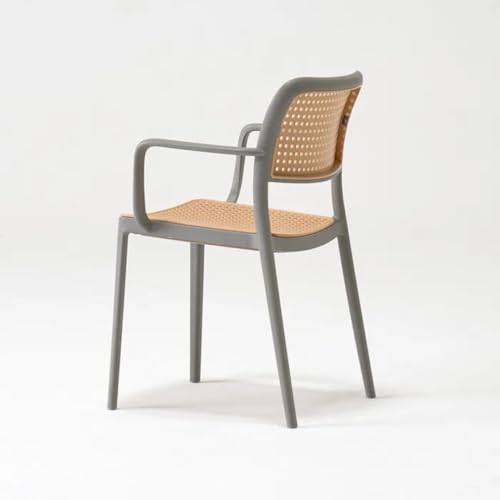 Image of Creative Rattan Dining Chair with Arms, Grey Frame and Plastic Cane Weave, Indoor Accent Chair with Woven Back and Seat (Pack of 4)