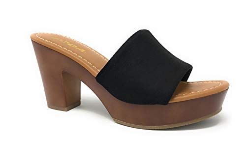 Soda Womens JDSunkist Slip On Heeled Platform Sandal (7.5 M US, Black S)