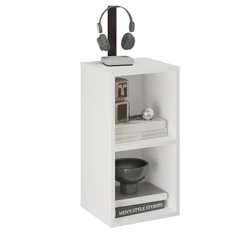 Komto Bibliothèque Blanche – Meuble Cube 2 Cases, Étagère de Rangement pour Salon, Chambre ou Bureau | Nubo 31,4 x 60,8 x 29 cm