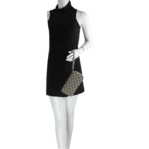 Le Miel Women's Signature Faux Vegan Leather Wallet Chic Monogrammed Diamond Patterned Zip Around Wallet (DD1W, Coffee)4