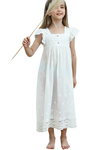 PUFSUNJJ Lovely Girls Princess Nightgown Soft Cotton Sleepwear Kids 7-8 Years - Thumbnail 7