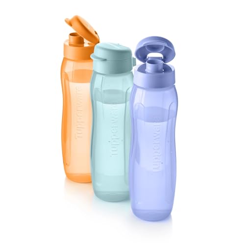 Tupperware Essentials Eco Wasserflaschen-Set, 3 x 750 ml, Generation 2, wiederverwendbar & erfrischend, Trinkflasche, BPA-frei, auslaufsicher, ideal für Fitnessstudio, Sport, Arbeit & Schule, Bleiben