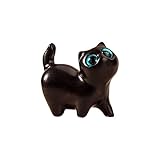 Handmade Wood Carved Cats Wooden Crafts Figurine Creative Handmade Accents Craft Collectible Figurines Office Desk Decor Shelf Decor Table Decor Cute Kitty Carved (Black Looking Up Cat)