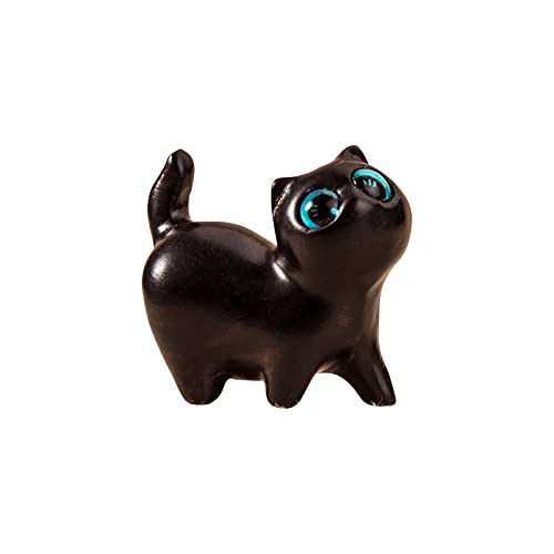 Handmade Wood Carved Cats Wooden Crafts Figurine Creative Handmade Accents Craft Collectible Figurines Office Desk Decor Shelf Decor Table Decor Cute Kitty Carved (Black Looking Up Cat)