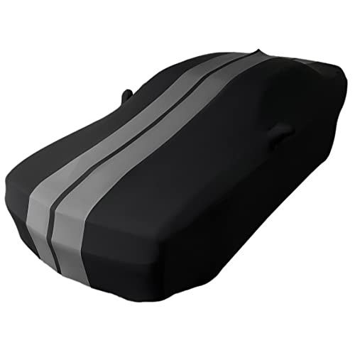 Dodge Challenger Custom Fit Car Cover - Indoor Ultraguard Stretch Satin - Protect from Dust - The Ultimate High End Fit for All 2008-2025 Dodge Challengers (Black with Gray Stripes)