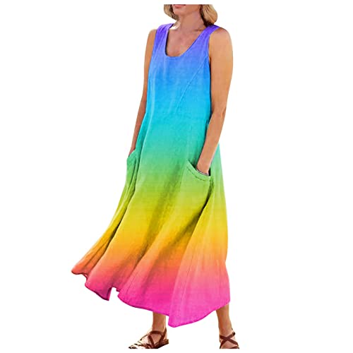 Plus Size Cotton Linen Summer Dresses for Curvy Women 2025 Sleeveless Maxi Vacation Beach Sundresses with Pockets