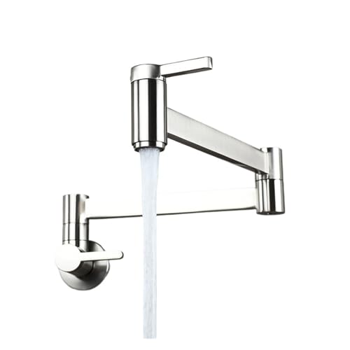 真鍮製ダブルスイッチ洗面台用蛇口 キッチン壁埋め込み式 折りたたみ式シングルコールドタップ モップシンク延長ポットフィラー蛇口 ホームボートヨットキャンプキャラバン用(Brushed)