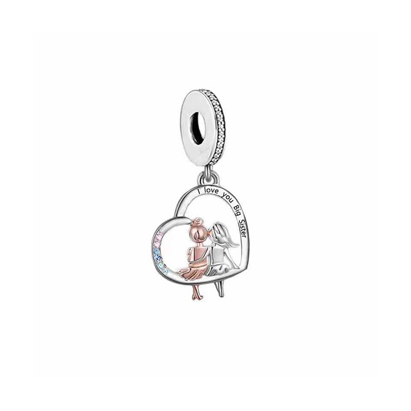 Abalorio de plata de ley 925 con texto en inglés "I Love You Big Sister" con forma de corazón compatible con pulseras Pandora