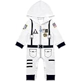 Wosixima Cute Baby White Astronaut Hooded Onesie with Pattern, Long Sleeve Space Jumpsuit Costume for Infants & Toddlers, 0-3 Months