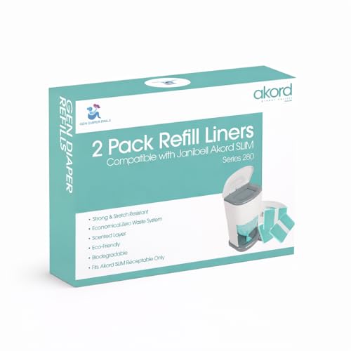 Adult Diaper Liner Refills Compatible with Janibell Akord 280 Slim 2 Pack for 720 Diapers (Extra 10% Length & 30% Thickness) Incontinence Disposal System Plant Scent to Eliminate Waste/Odor Resistant
