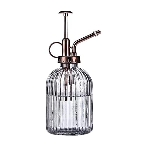 Eidoct Glass Plant Mister Spray Bottle, 7.5" Green Glass Water Spray Bottle with Gold Top Pump Small Watering Can, Small Plant Sprayer Mister (Gray+Bronze E) Cover