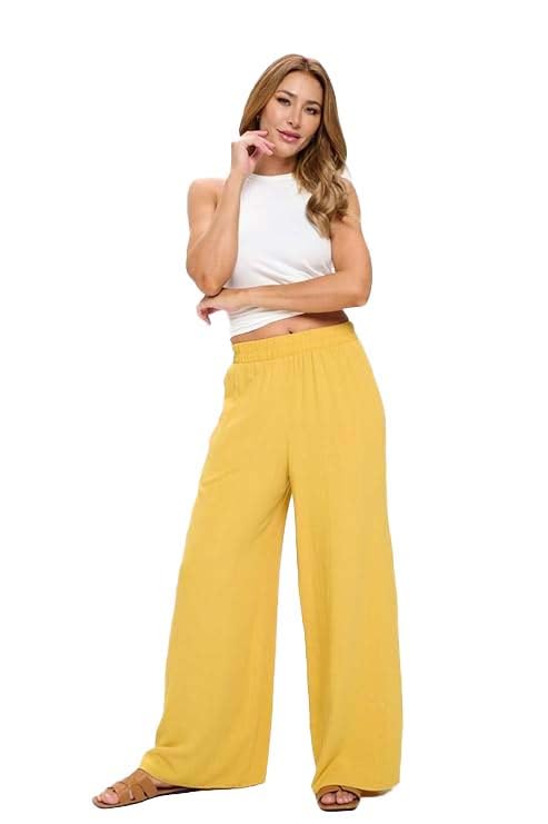 Women Wide Leg Linen Palazzo Pants Regular Waist Boho Flowy Pants with Pocket Travel Trousers - Made in USA4