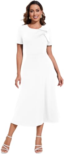 Image of shengfan Women's Casual A Line Swing Summer Dress Formal Short Sleeve Round Neck Wrap Evening Party Dresses