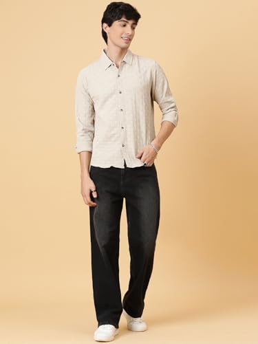 Image of KOTTY Men's Textured Casual Shirt - Long Sleeve||Button-Down Collar||Classic Fit