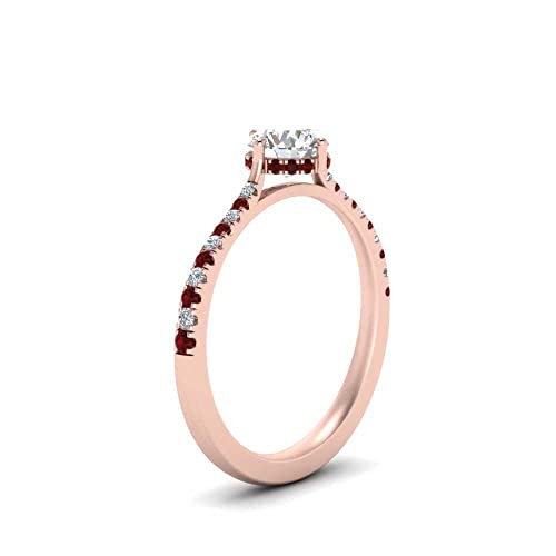 Image of Choose Your Gemstone Compass Point Under Halo Round Engagement Ring Rose Gold Plated Round Shape Side Stone Engagement Rings Lightweight Office Wear Everyday Gift Jewelry US Size 4 to 12
