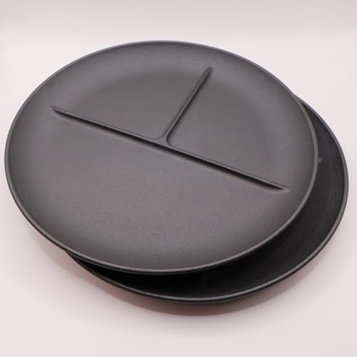 【ware hendey】 プレーン皿24cm3仕切り 割れない皿 日本製 プレミアムブラック 耐熱240℃ 食洗機対応 電子レンジ対応 高耐久性 プラスチック製 樹脂製 食器 プレート 皿 BPAフリー シンプルデザイン 3仕切り皿 朝食プレート (2)