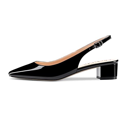 Aachcol Women Slingback Chunky Block Low Heel Pumps Square Toe Ankle Strap Sandals Dress Shoes Party Office Wedding 1.5 Inch2