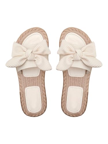 Image of GORGLITTER Women's Bow Flat Sandals Open Toe Slip On Slide Slipper Shoes | Sandals Women Comfortable, Dressy Sandal Women, Y2k Shoes, Dress Slippers for Women, Flats