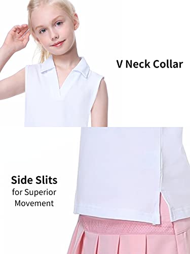 Exarus Girls' Sleeveless Polo Shirts Golf Tennis Polo Lightweight Shirts Quick Dry Upf 50+ Tops White 8Y #TOP2