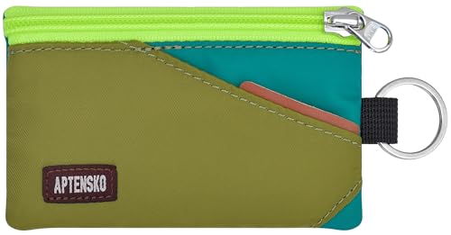 Image of RFID Blocking Travel Wallet with Adjustable Lanyard, Small Nylon Zipper Pouch and Badge Holder for ID, Credit Cards, Cash, Keys, Commuters (OliveGreen+Turquoise)