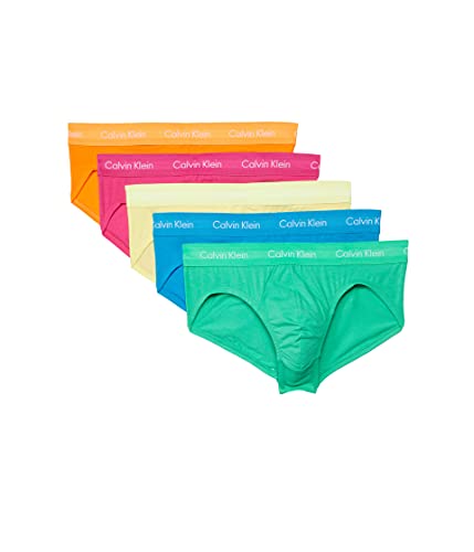 Calvin Klein Men's Underwear Cotton Stretch Hip Brief Pride Pack, Wizard Gold, Party Pink, Pop Yellow,Blue Cyan, Zen Green, S