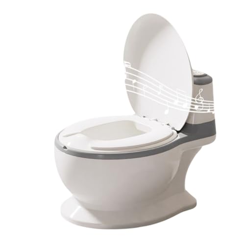 Aeroor補助便座 子供 おまる 洋式 便座 トイレトレーニング リアルな水洗ボタン 男の子 トイレトレーナー 練習 トイレ補助 子ども便座 キッズ用便座 携帯トイレ 幼児 女の子 蓋付き 軽量 (グレー,PVCクッション)