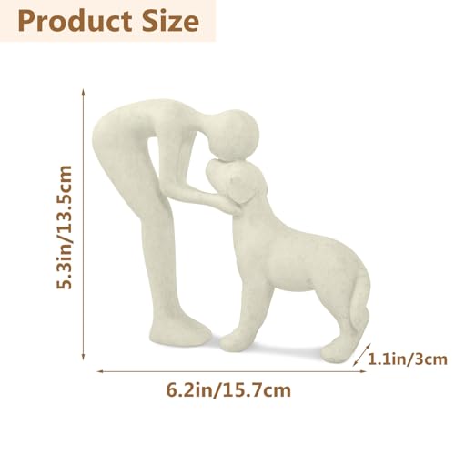 Kityemo Beige Keramik-Skulptur Mann und Hund – Hundestatue als Gedenkgeschenk für Haustiere,Dekoration für Büro, Wohnzimmer, Schlafzimmer, Zuhause, Tierfigur zur Erinnerung