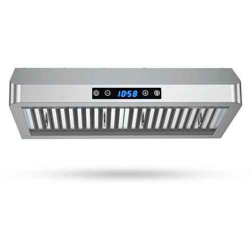 30 Inch Under Cabinet Range Hood 1200CFM, 4-Speed Kitchen Hood with Touch Control & Gesture Sensing Stainless Steel Kitchen Stove Vent Hoods with 2 LED Lights Beverage Refrigerator