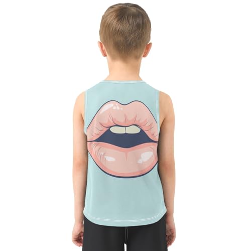Boys Tank Top Shirts Cartoon Red Lips Sleeveless T-Shirts Crew Neck for Kids Clothing Children3
