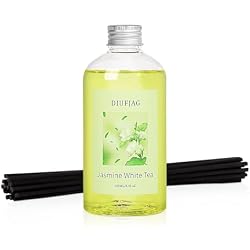 Jasmine White Tea Diffuser with 20 Black Fiber Sticks, 200ml for Diffusers for Home Essentials Bathroom,Last up to 60 Days