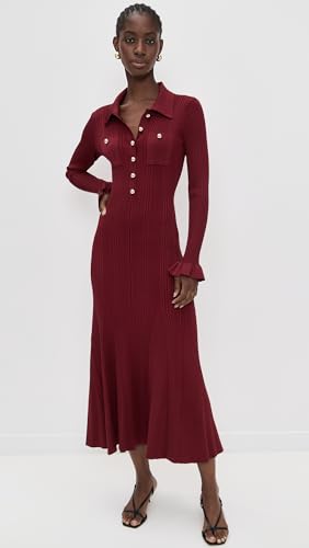 Women's Burgundy Ribbed Knit Midi Dress2