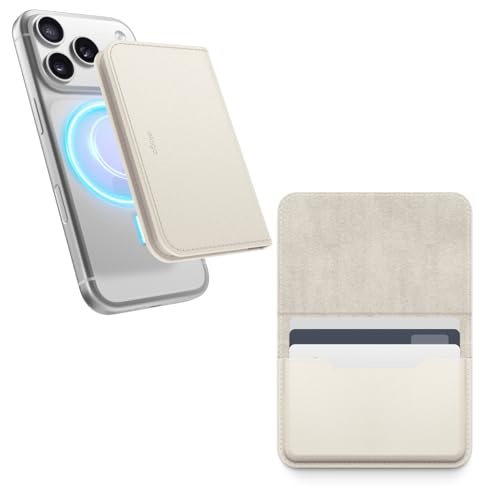 elago Magnetic Vegan Leather Wallet Card Holder 4-Cards Compatible with MagSafe for iPhone Series - Secure Phone Wallet, Scratch and Damage Protection (Stone)