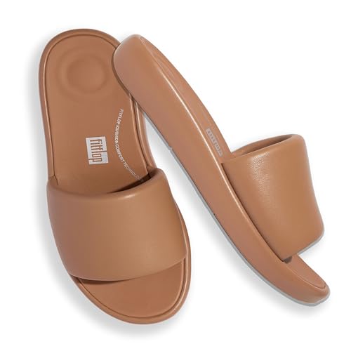 FitFlop Women's iQushion D-Luxe Padded Leather Slides Sandals