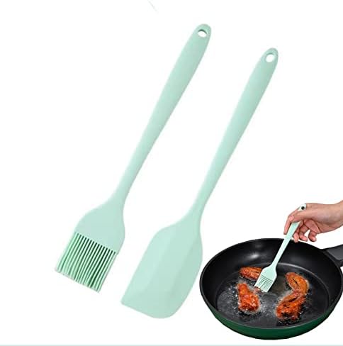 TEELOR Silicone Pastry Brush for Baking, 2Pcs Silicone Brush + Silicone Spatula for Grilling, Cooking, Marinades, Easy to Clean and Use, Soft and Flexible, No Hair Loss, Not Easy to Break (Green)