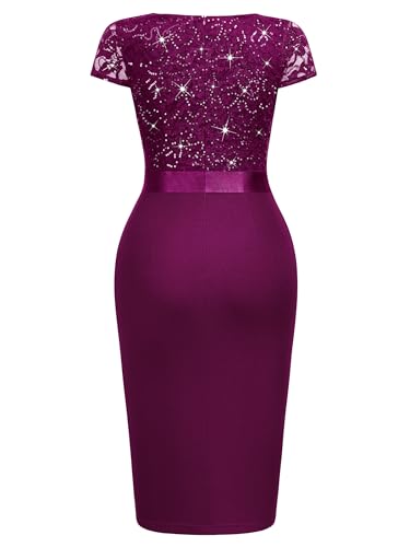 Image of Miusol Women's Elegant Square Neck Glitter Sequin Lace Cocktail Dress | Sparkly sequin lace, bodycon fit, chic ruffle, women dress perfect for wedding guest, cocktail and semi formal events