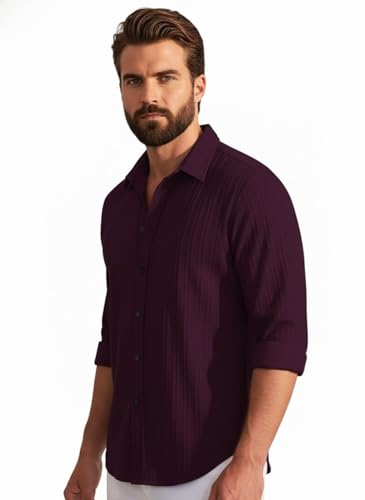 Image of Amazon Brand - INKAST Men's Casual Button Down Shirts Long Sleeve Linen Shirt Fashion Textured Beach Summer Shirt