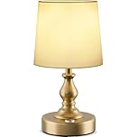 KIBTOY Rechargeable Table Lamp Cordless,Portable and Moveable Touch Lamps,2700K Warm Light Dimmable Small Lamp, Vintage Gold Lamp with Fabric Shade for Living Room,Bedsides,Dining Room