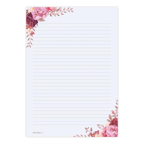 Image of A4 Designer Paper Sheets - 100 GSM Writing Paper - One Side Ruled One Side Blank - For School Projects, Assignments, Office Use & Printing - Floral Theme - 25 each design (100 Sheets)