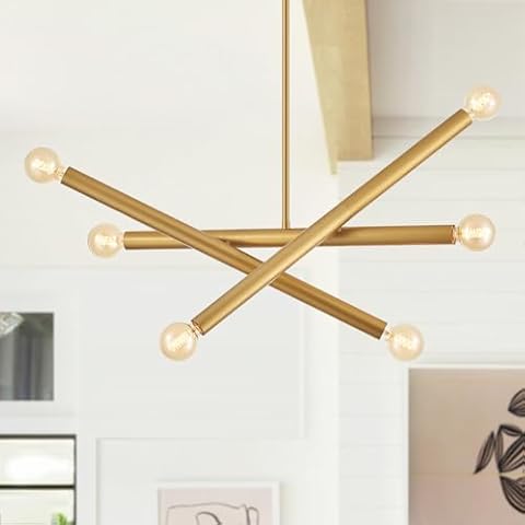VANZARLA Modern Dining Room Chandelier, Gold Sputnik Chandeliers Bedroom, Vintage Pendant Light Kitchen, 6-Light Adjustable Hanging Light Fixture for Entryway Cover