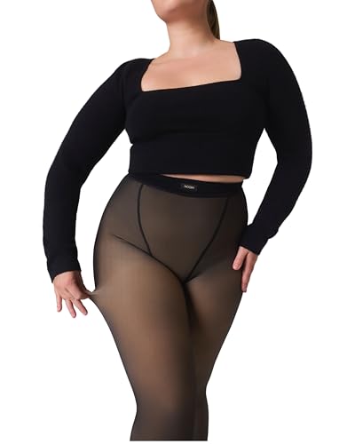 NOOSH TOAST Warm Fleece Tights | Sheer Look with Cozy Lined High-Waist Fit