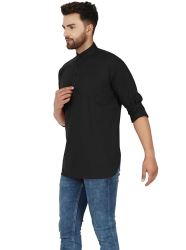 Image of AMAZON BRAND - ANARVA Men's Pure Cotton Solid Kurta Long Sleeves Band Collar Casual Shirt