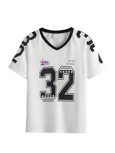 WDIRARA Boy's Jersey Shirts Number Graphic Tee Short Sleeve V Neck Top Streetwear